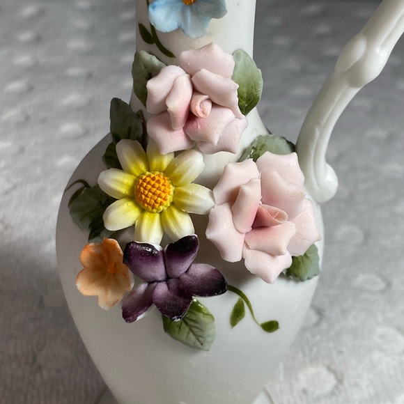 Vintage Kelvin’s Fine China Raised Attached Floral Design Handle Vase/Japan - Picture 10 of 14
